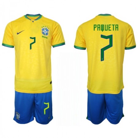 Brasilia Lucas Paqueta 7 Lasten Kotipelipaita Mm-Kisat 2022 Lyhythihainen (+ shortsit)